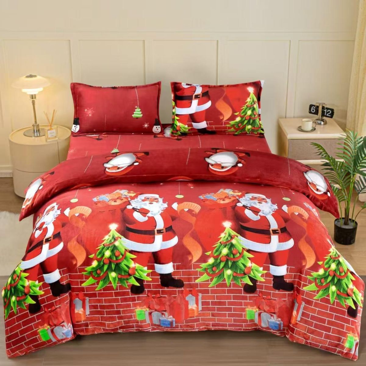 Lenjerie de pat Cocolino, Mos Craciun [200x230, rosu, cu elastic]